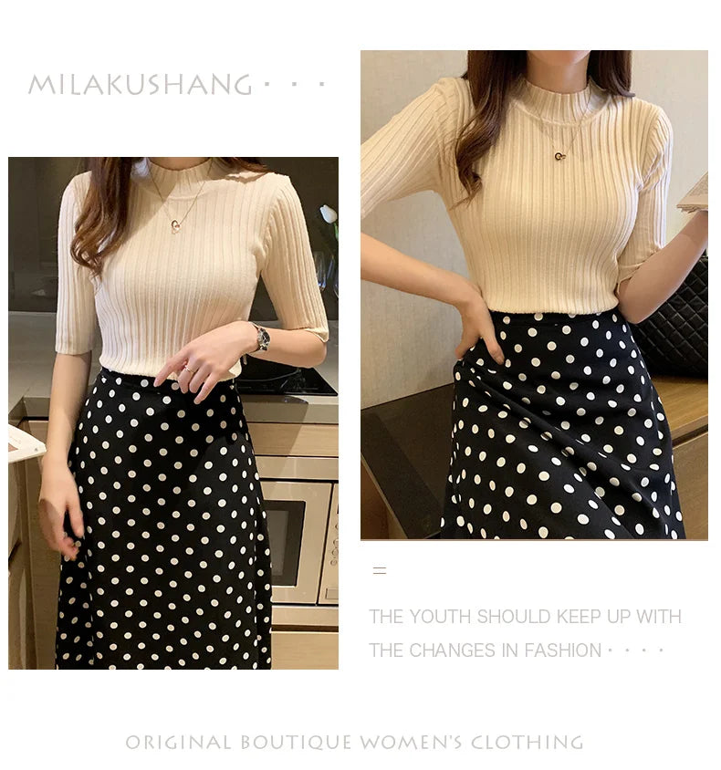Short Sleeve Knit Blouse Women Knitted Pullovers