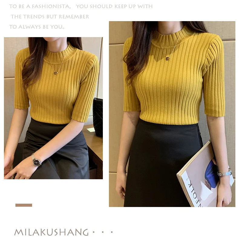 Short Sleeve Knit Blouse Women Knitted Pullovers
