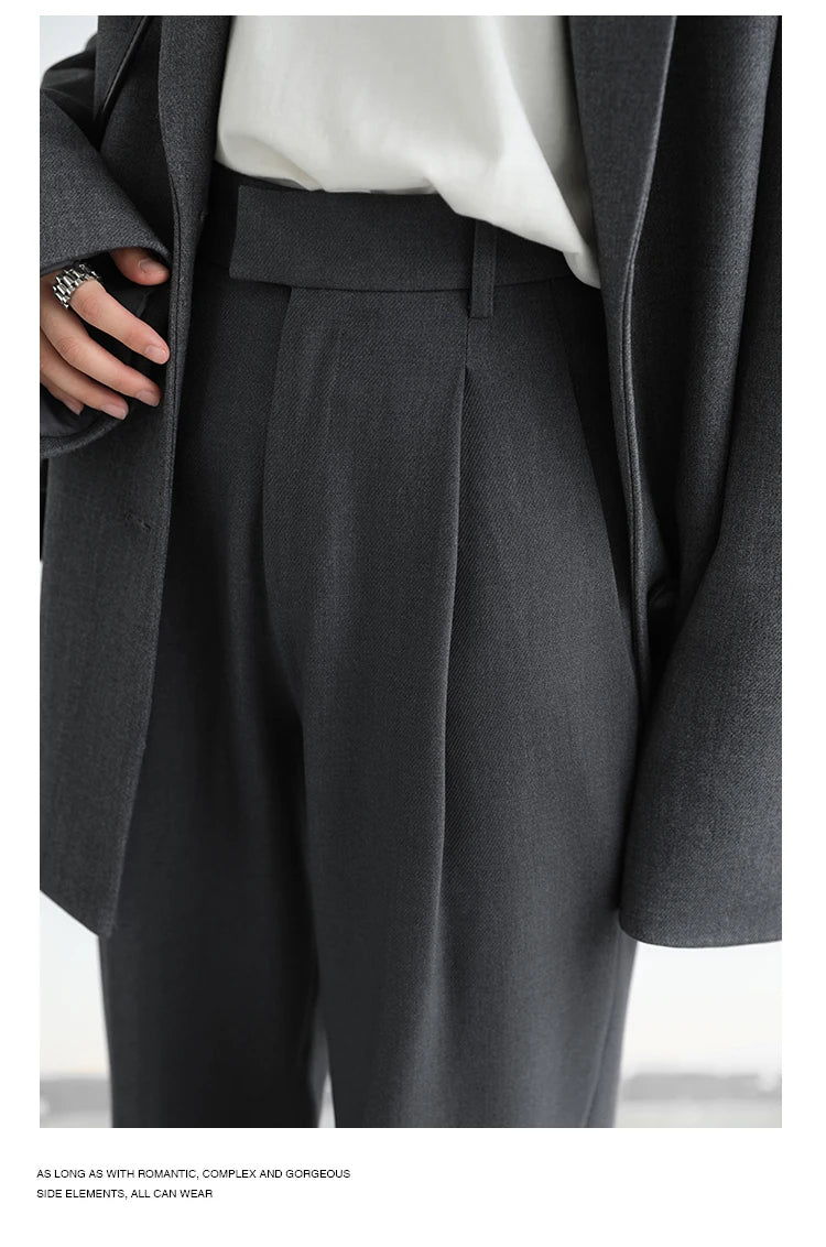 CHIC VEN Simple Casual Women Twill Suit Pants Wide Leg Pants Straight Floor Pants Office Ladies Female Trousers