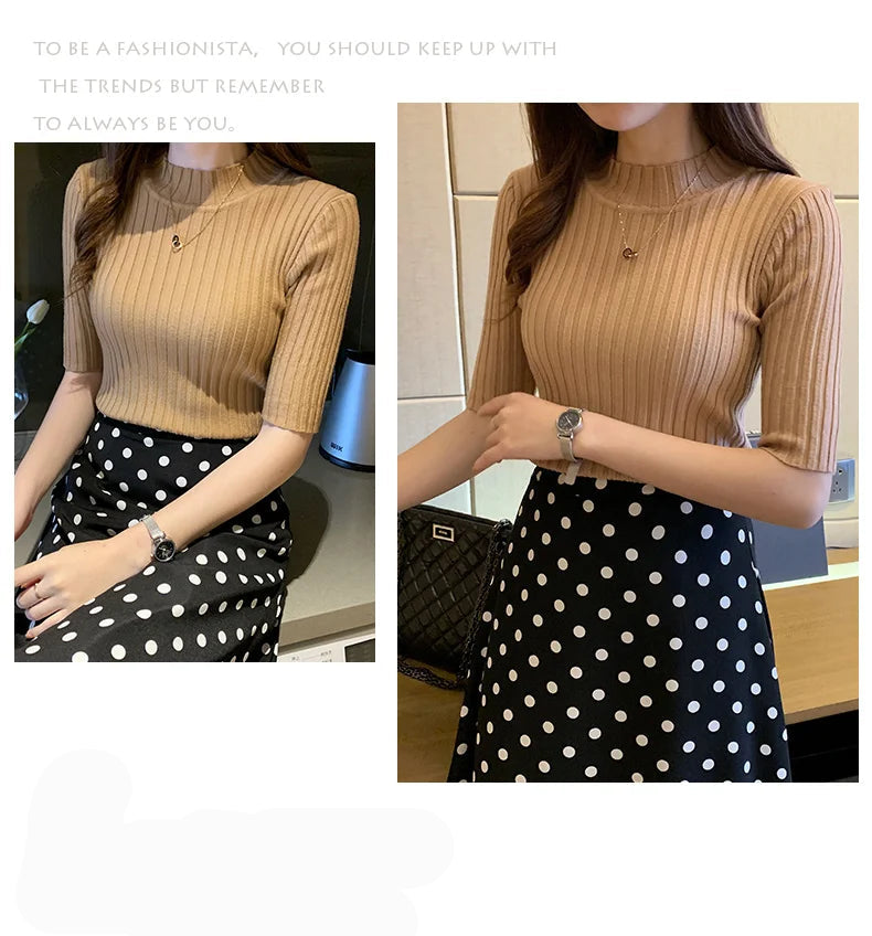 Short Sleeve Knit Blouse Women Knitted Pullovers