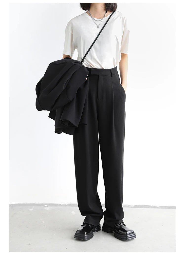 CHIC VEN Simple Casual Women Twill Suit Pants Wide Leg Pants Straight Floor Pants Office Ladies Female Trousers