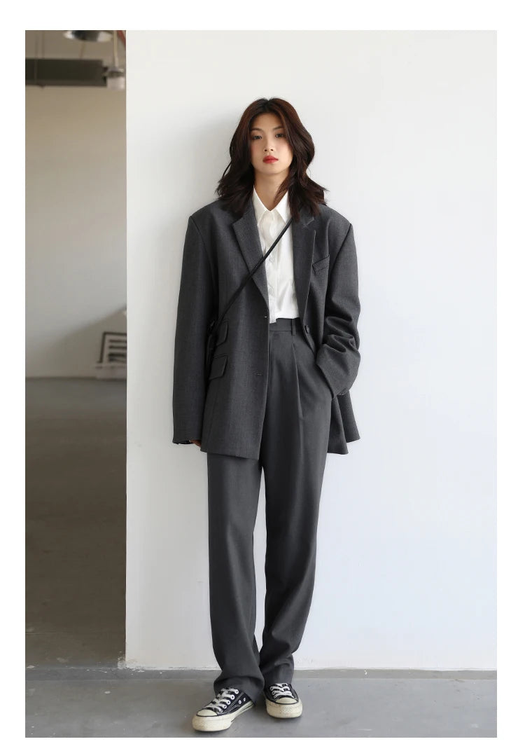 CHIC VEN Simple Casual Women Twill Suit Pants Wide Leg Pants Straight Floor Pants Office Ladies Female Trousers