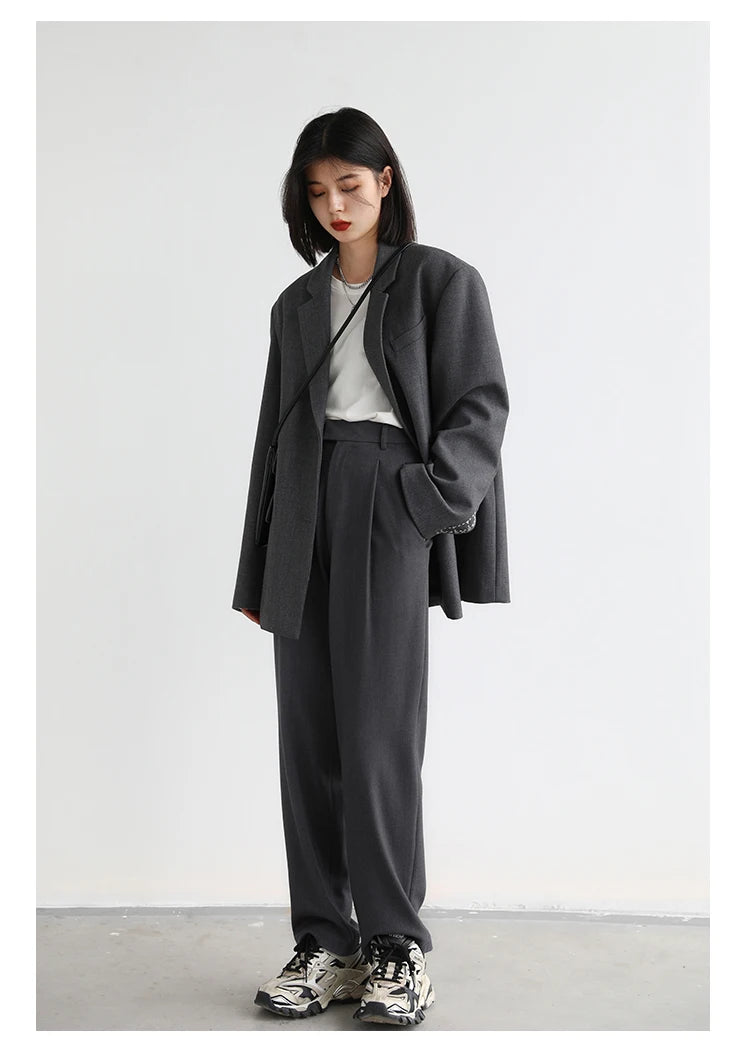 CHIC VEN Simple Casual Women Twill Suit Pants Wide Leg Pants Straight Floor Pants Office Ladies Female Trousers