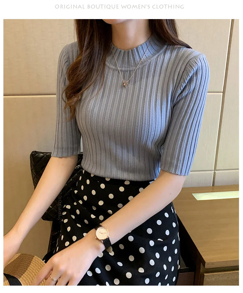 Short Sleeve Knit Blouse Women Knitted Pullovers
