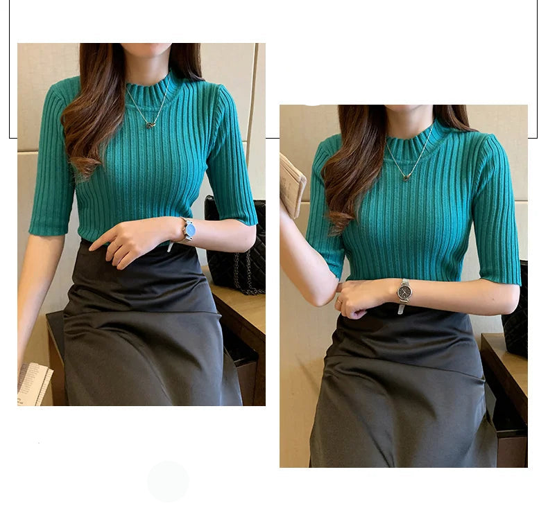 Short Sleeve Knit Blouse Women Knitted Pullovers