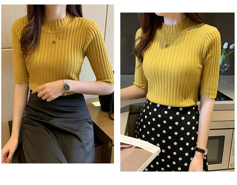 Short Sleeve Knit Blouse Women Knitted Pullovers