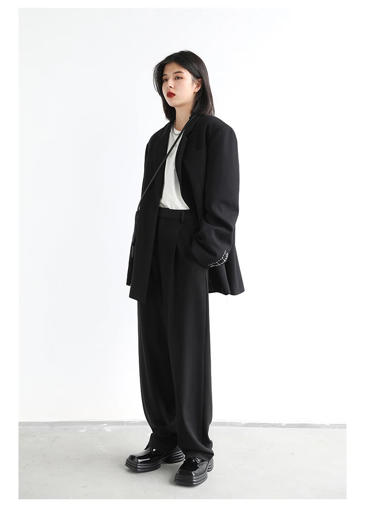 CHIC VEN Simple Casual Women Twill Suit Pants Wide Leg Pants Straight Floor Pants Office Ladies Female Trousers