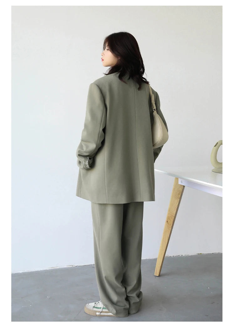 CHIC VEN Simple Casual Women Twill Suit Pants Wide Leg Pants Straight Floor Pants Office Ladies Female Trousers