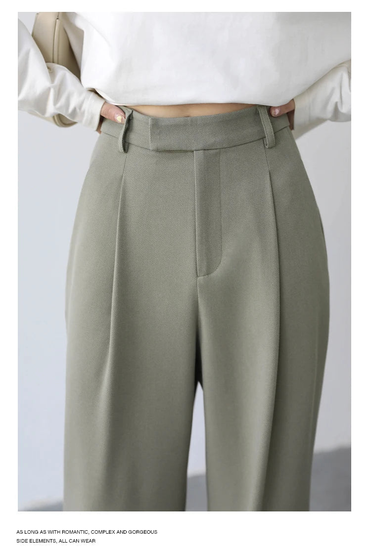 CHIC VEN Simple Casual Women Twill Suit Pants Wide Leg Pants Straight Floor Pants Office Ladies Female Trousers