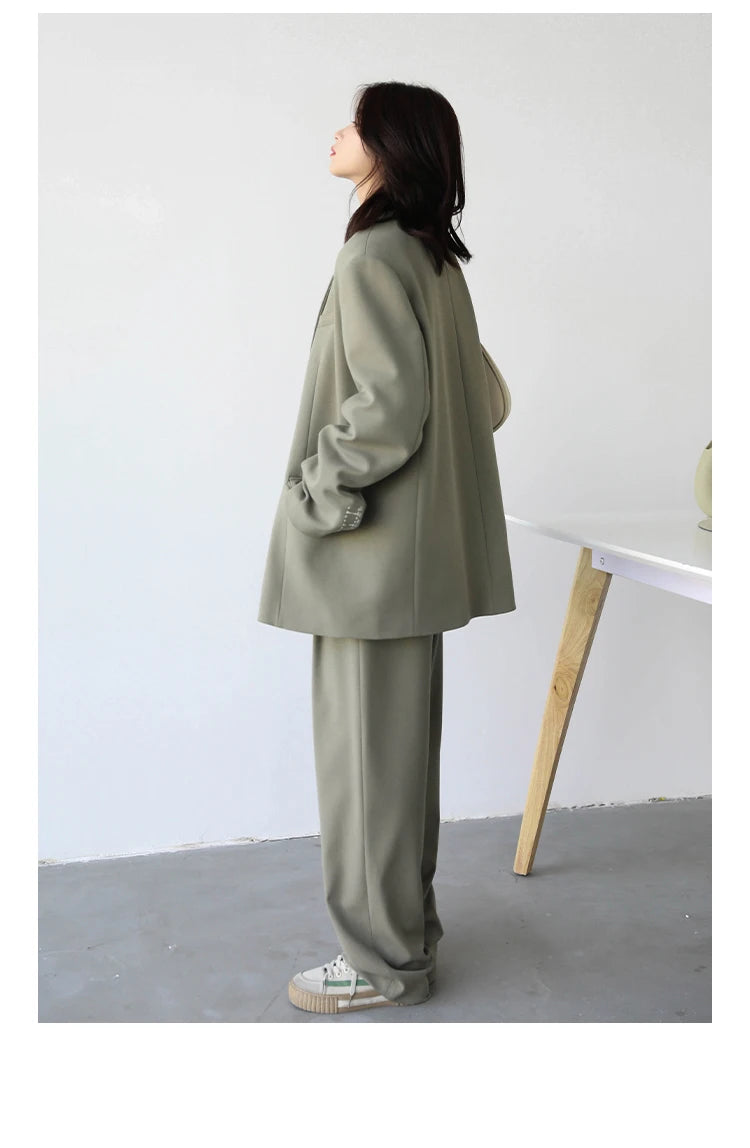 CHIC VEN Simple Casual Women Twill Suit Pants Wide Leg Pants Straight Floor Pants Office Ladies Female Trousers