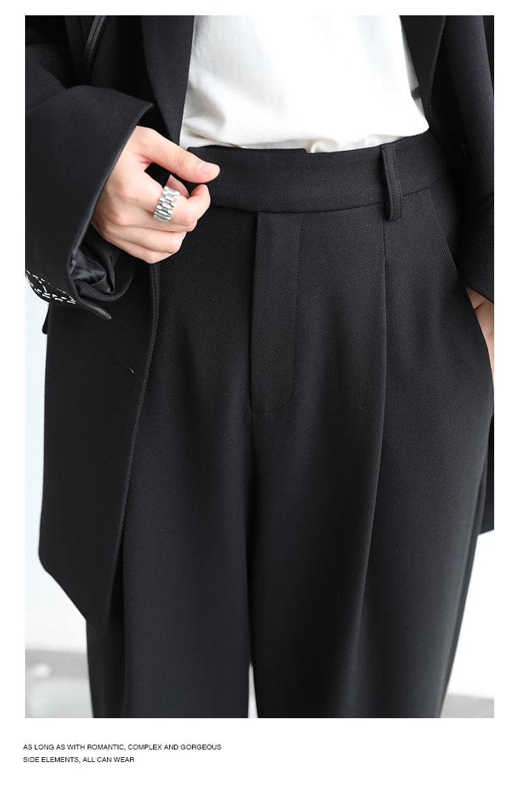 CHIC VEN Simple Casual Women Twill Suit Pants Wide Leg Pants Straight Floor Pants Office Ladies Female Trousers