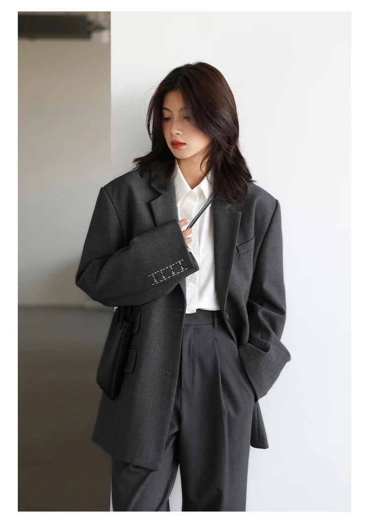 CHIC VEN Simple Casual Women Twill Suit Pants Wide Leg Pants Straight Floor Pants Office Ladies Female Trousers