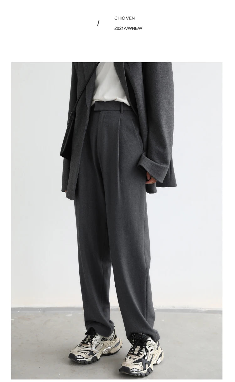 CHIC VEN Simple Casual Women Twill Suit Pants Wide Leg Pants Straight Floor Pants Office Ladies Female Trousers