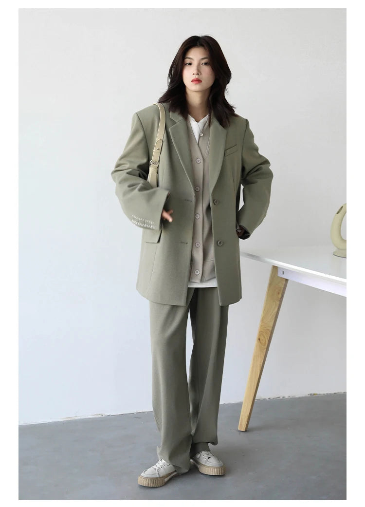 CHIC VEN Simple Casual Women Twill Suit Pants Wide Leg Pants Straight Floor Pants Office Ladies Female Trousers