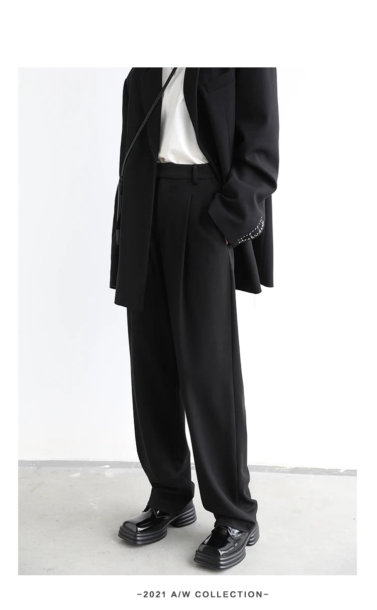 CHIC VEN Simple Casual Women Twill Suit Pants Wide Leg Pants Straight Floor Pants Office Ladies Female Trousers