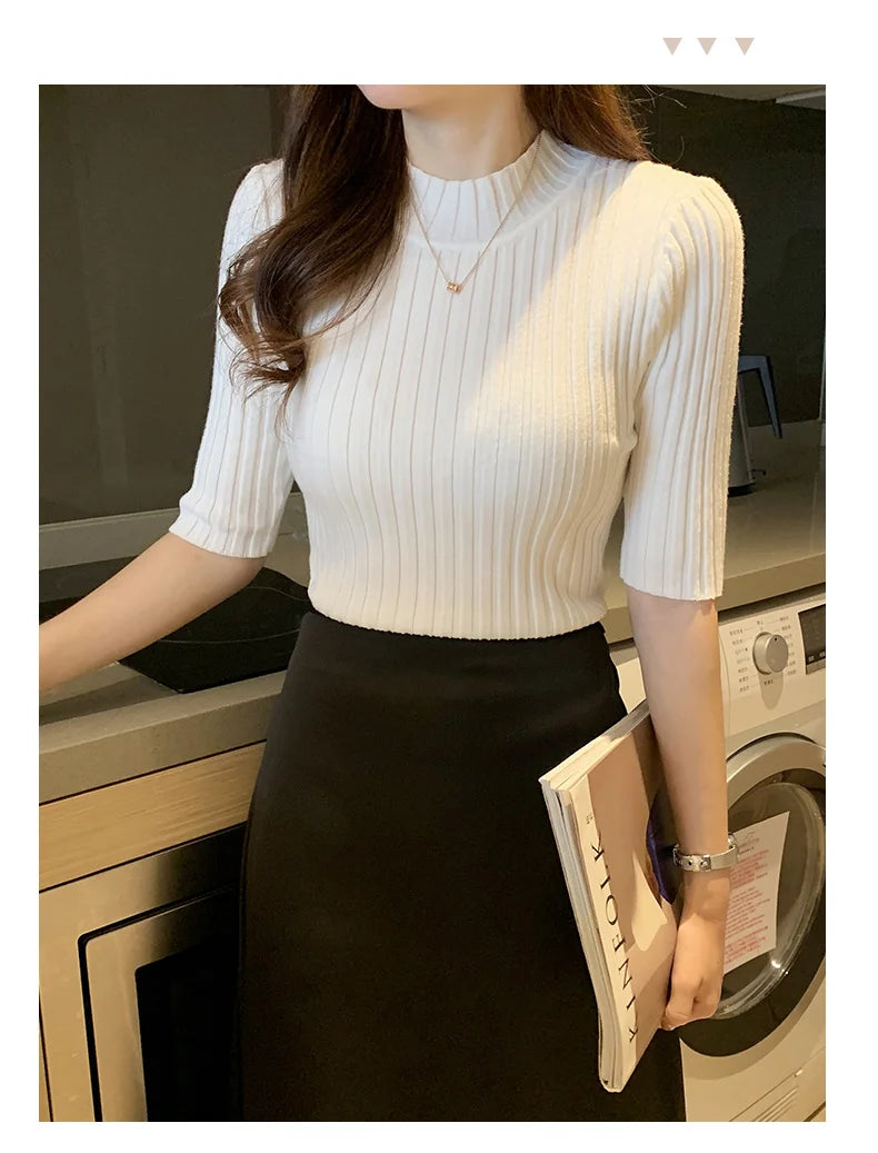 Short Sleeve Knit Blouse Women Knitted Pullovers