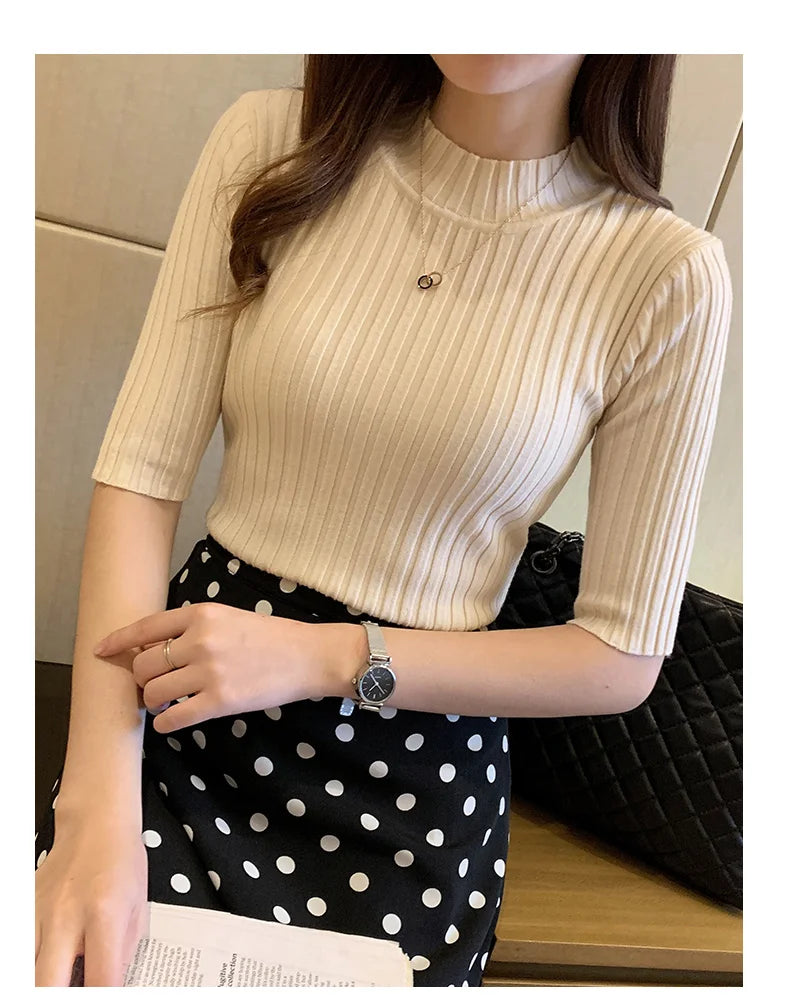 Short Sleeve Knit Blouse Women Knitted Pullovers