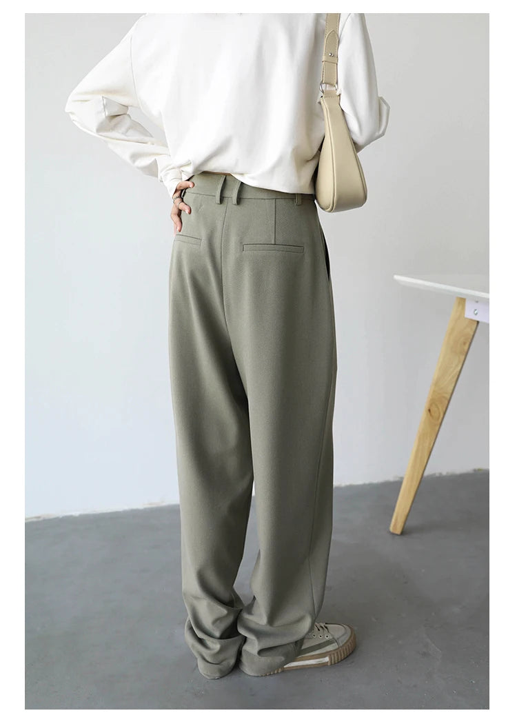 CHIC VEN Simple Casual Women Twill Suit Pants Wide Leg Pants Straight Floor Pants Office Ladies Female Trousers