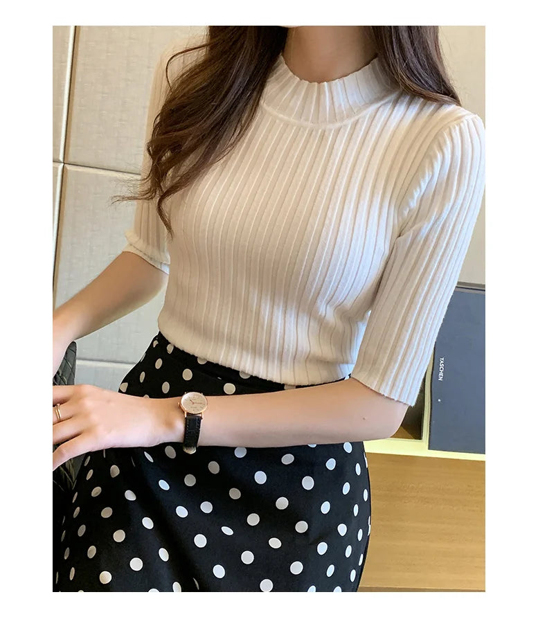 Short Sleeve Knit Blouse Women Knitted Pullovers