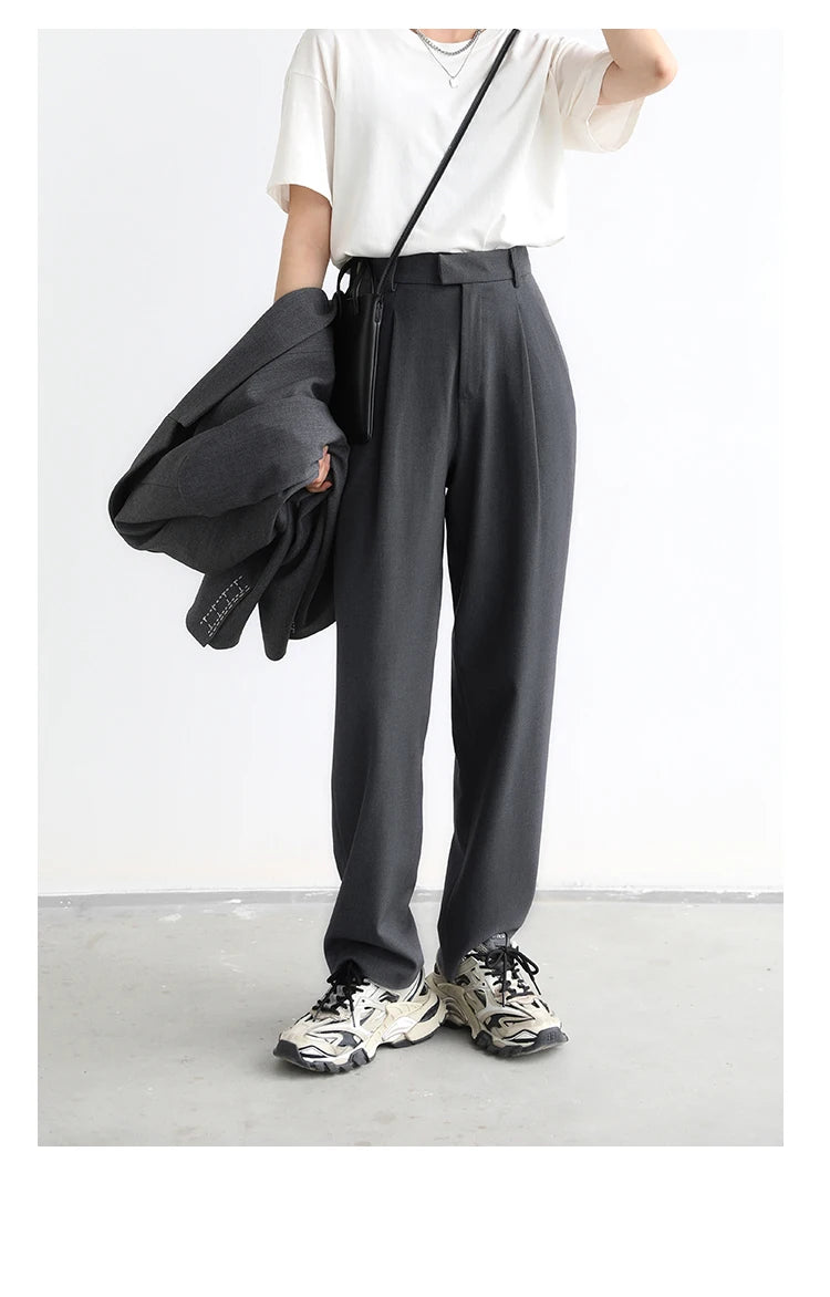 CHIC VEN Simple Casual Women Twill Suit Pants Wide Leg Pants Straight Floor Pants Office Ladies Female Trousers