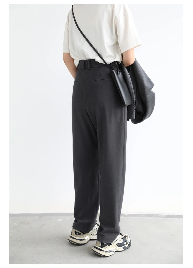 CHIC VEN Simple Casual Women Twill Suit Pants Wide Leg Pants Straight Floor Pants Office Ladies Female Trousers