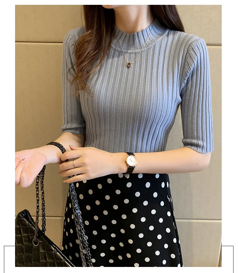 Short Sleeve Knit Blouse Women Knitted Pullovers