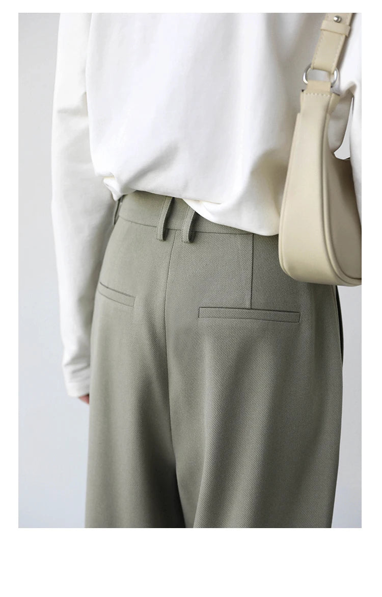 CHIC VEN Simple Casual Women Twill Suit Pants Wide Leg Pants Straight Floor Pants Office Ladies Female Trousers