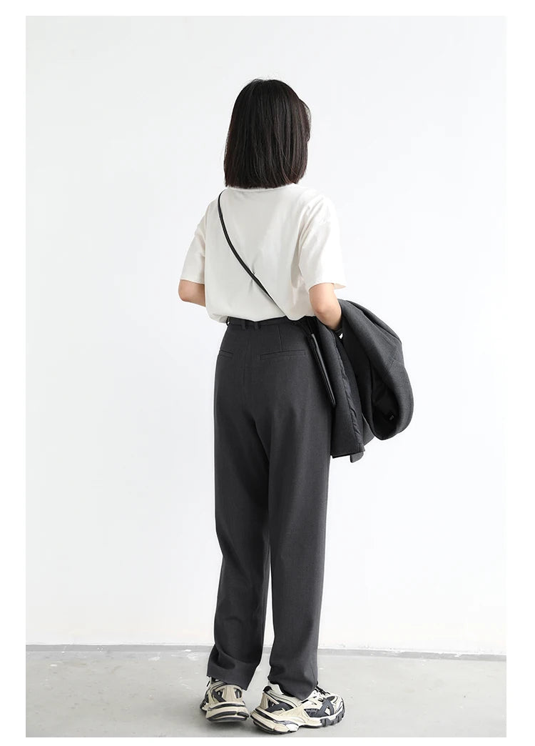 CHIC VEN Simple Casual Women Twill Suit Pants Wide Leg Pants Straight Floor Pants Office Ladies Female Trousers