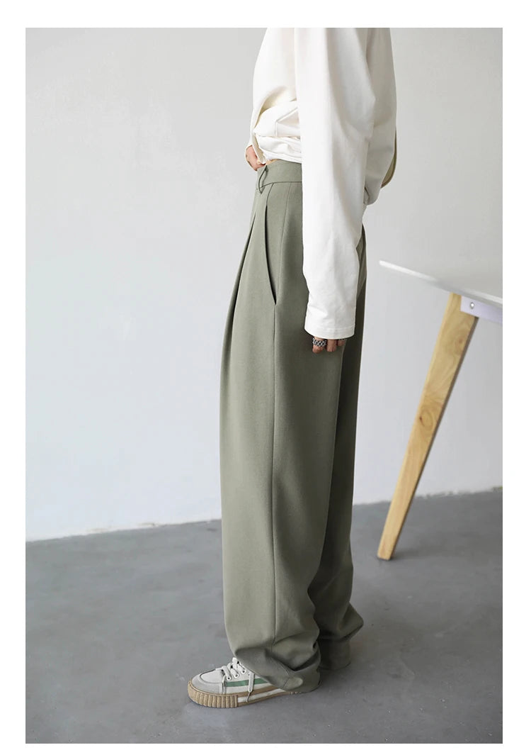 CHIC VEN Simple Casual Women Twill Suit Pants Wide Leg Pants Straight Floor Pants Office Ladies Female Trousers