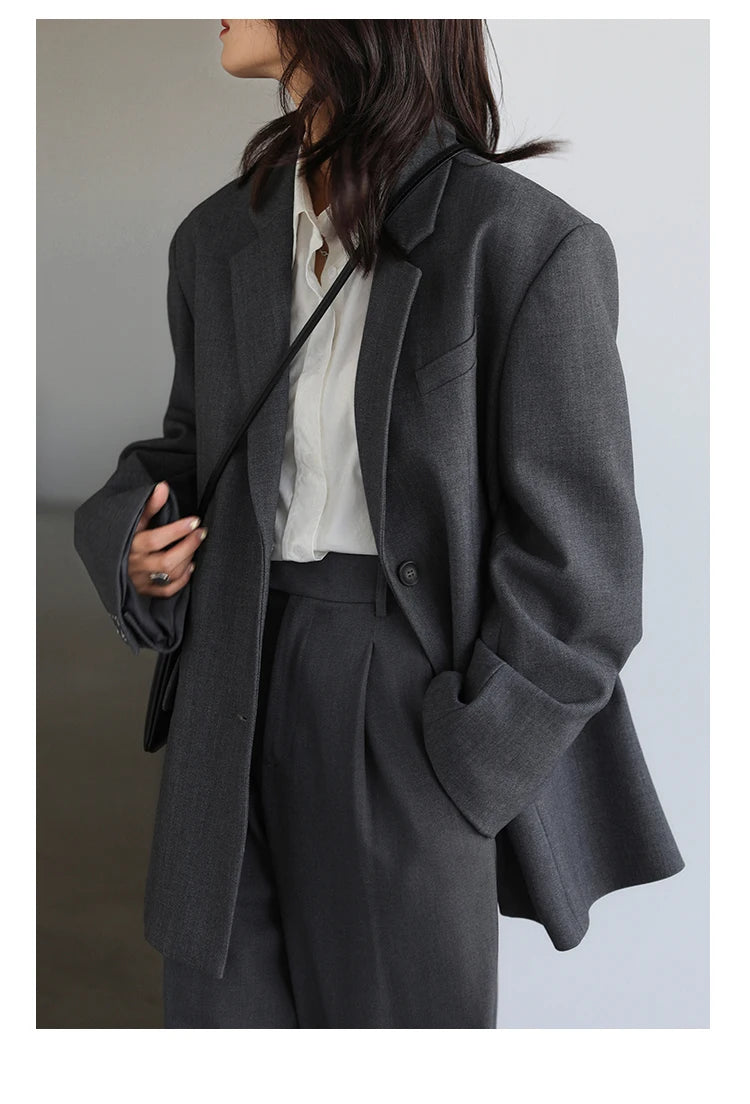 CHIC VEN Simple Casual Women Twill Suit Pants Wide Leg Pants Straight Floor Pants Office Ladies Female Trousers