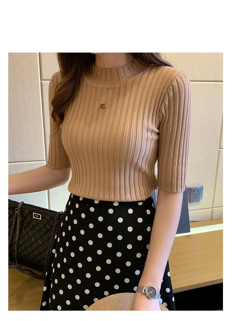 Short Sleeve Knit Blouse Women Knitted Pullovers