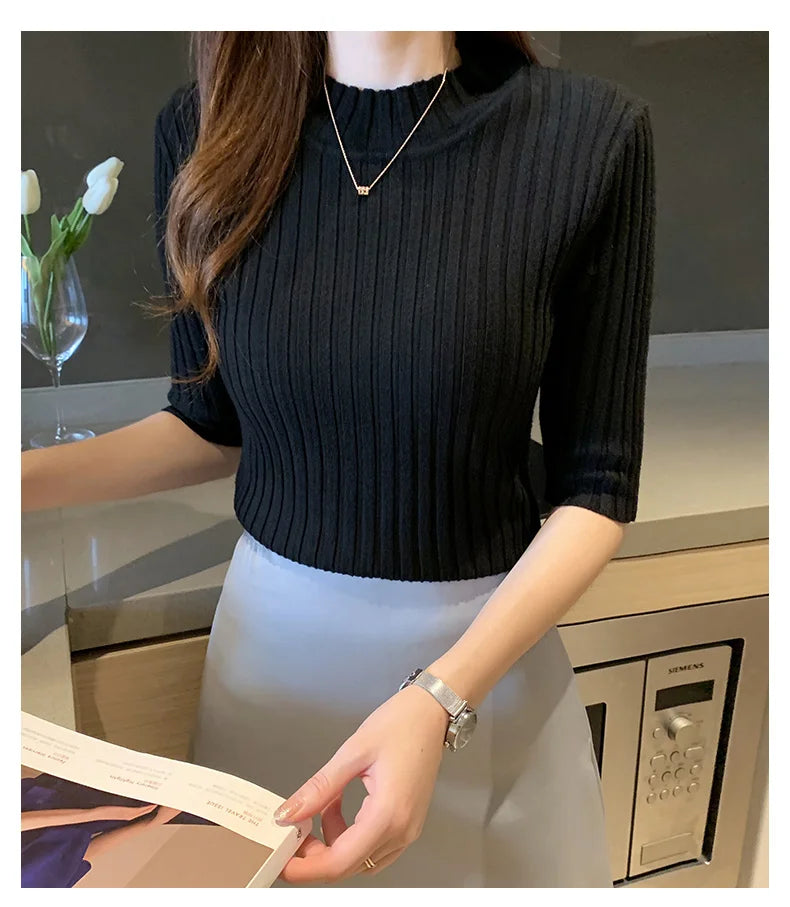 Short Sleeve Knit Blouse Women Knitted Pullovers