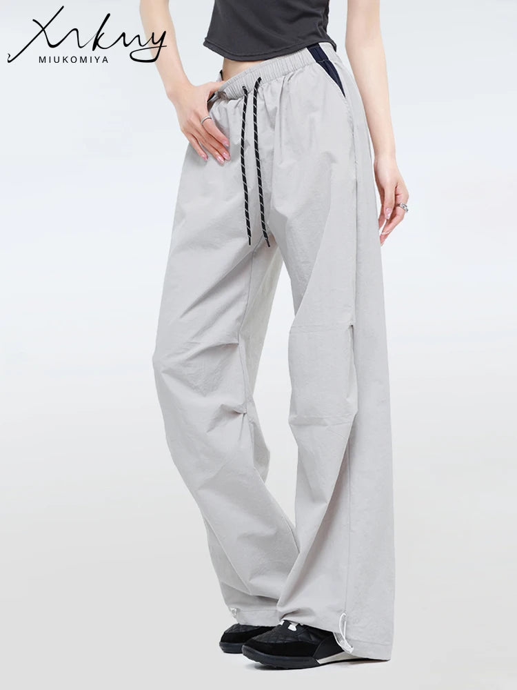 Straight Summer Pants Women Casual Yellow Thin Sweatpants Deawstring Elastic Waist Loose Trousers Joggers Cargo Pants For Ladies