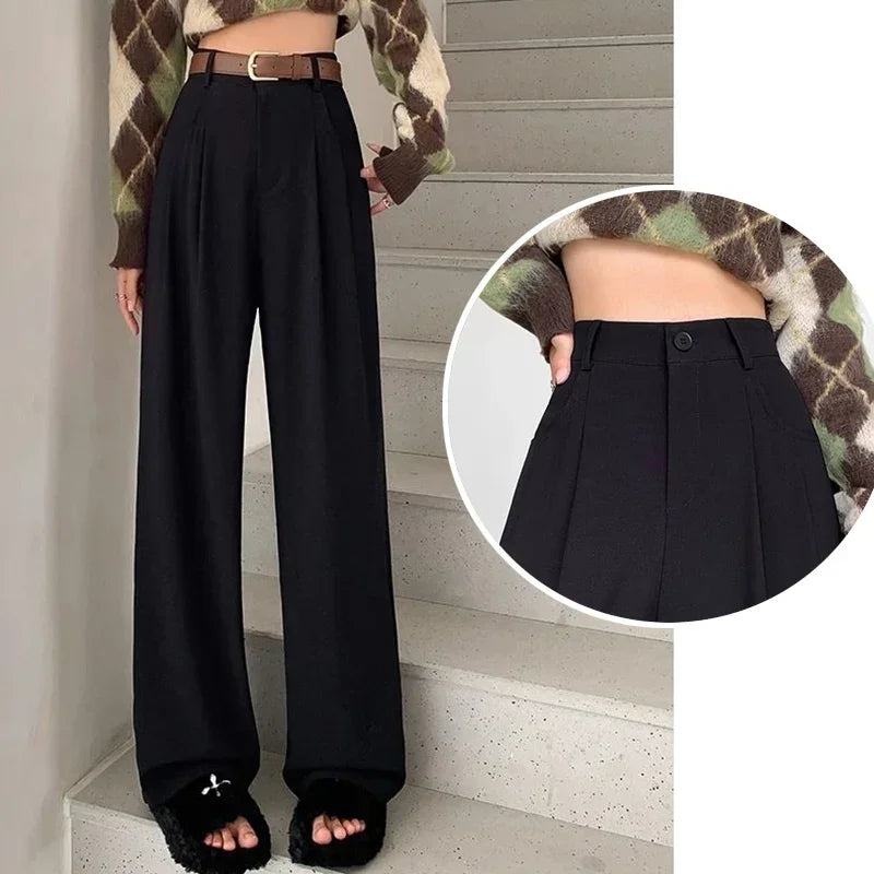 Suit Pants Lady Breathable Baggy High Waist