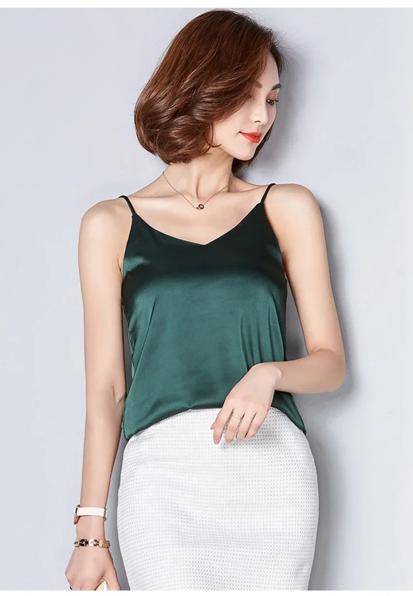 White Basic Women Silk-Like Satin Tops Vest Summer Sexy Camis Tank For Ladies Strappy Camisole Top Shirts Grunge Femme Clothes