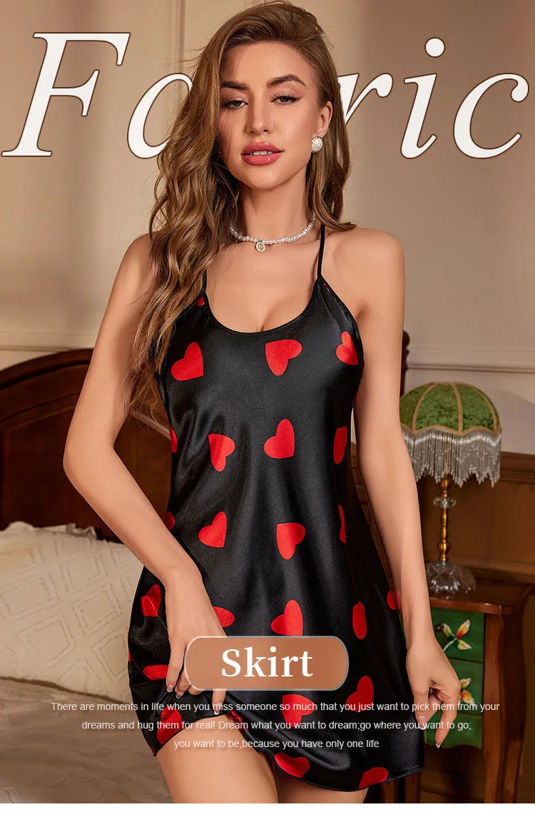 Satin Slip Nightdress V Neck Backless Mini Sleep Dress Women Sleepwear Dresses Nightgown