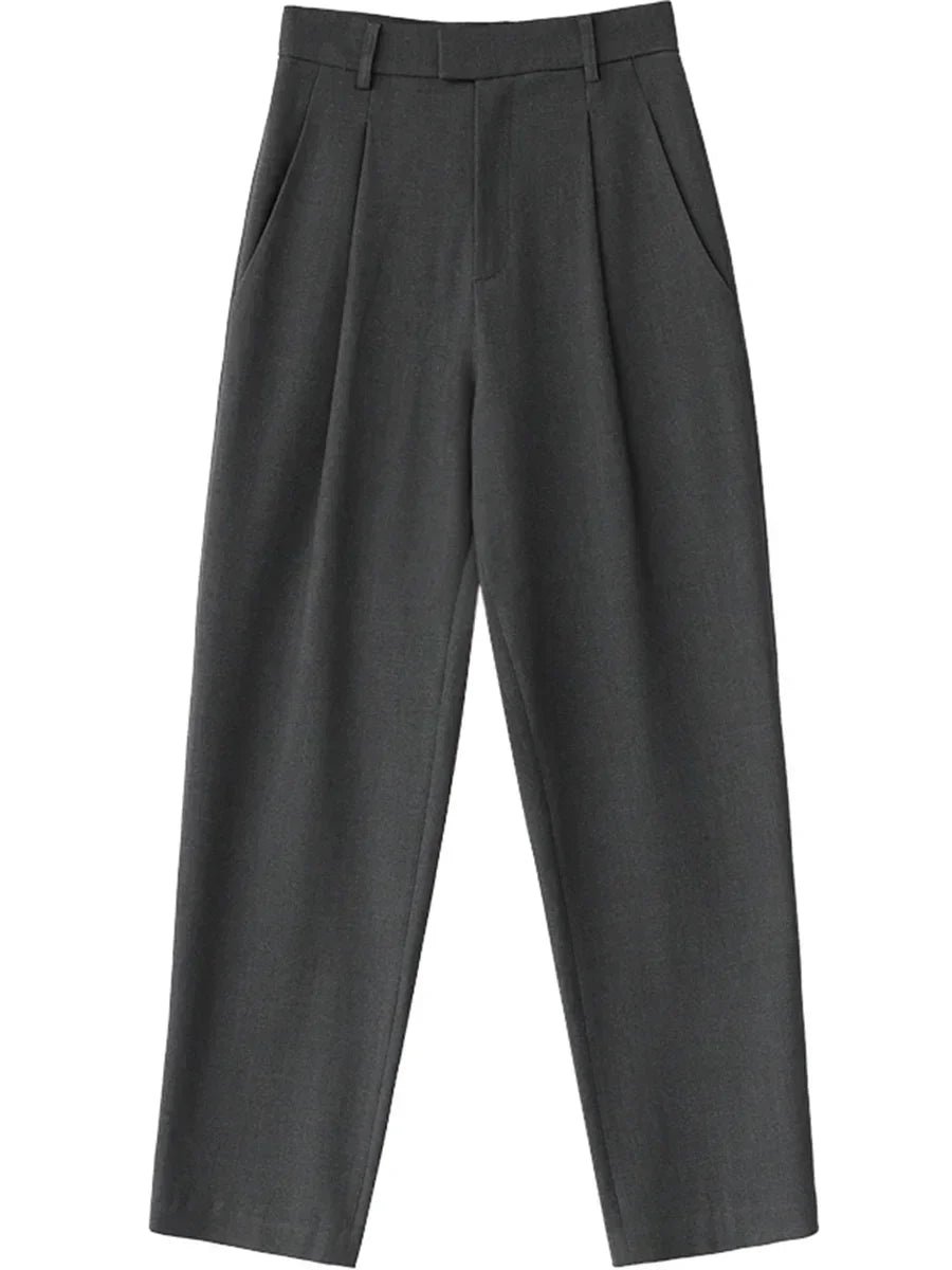 CHIC VEN Simple Casual Women Twill Suit Pants Wide Leg Pants Straight Floor Pants Office Ladies Female Trousers