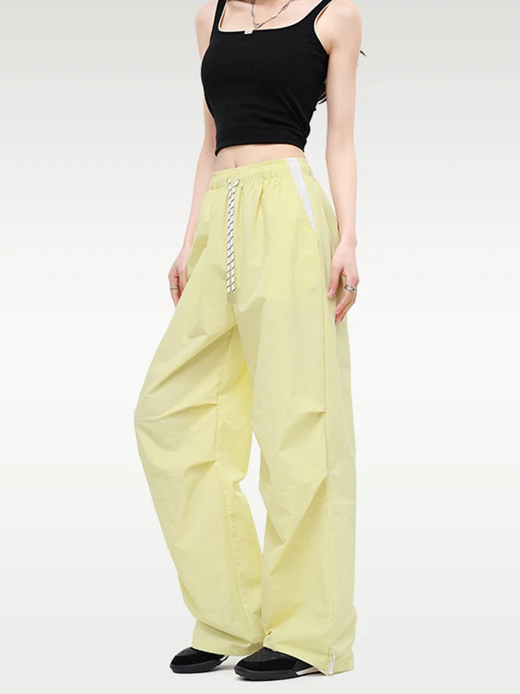 Straight Summer Pants Women Casual Yellow Thin Sweatpants Deawstring Elastic Waist Loose Trousers Joggers Cargo Pants For Ladies