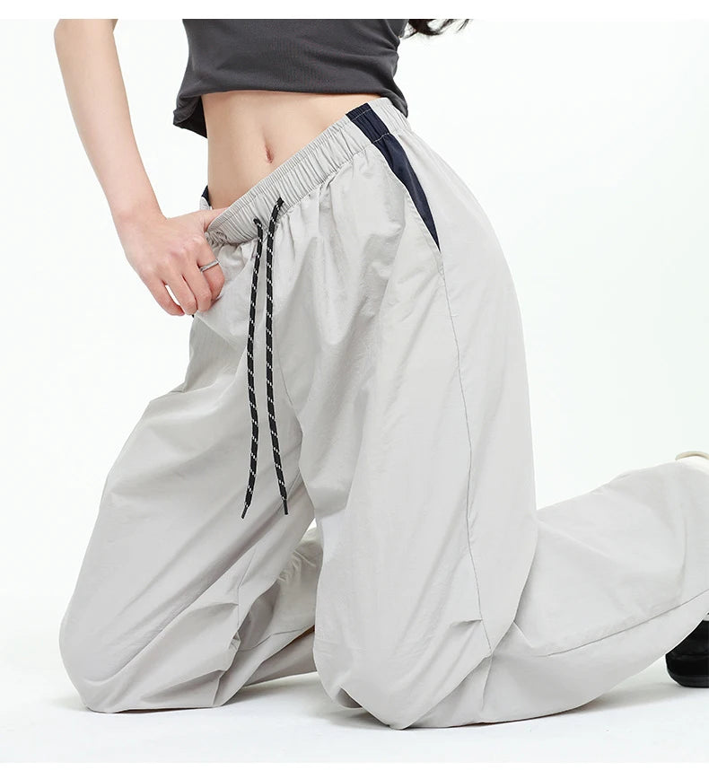 Straight Summer Pants Women Casual Yellow Thin Sweatpants Deawstring Elastic Waist Loose Trousers Joggers Cargo Pants For Ladies