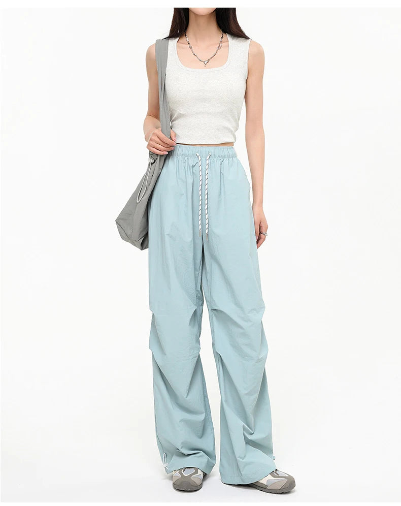 Straight Summer Pants Women Casual Yellow Thin Sweatpants Deawstring Elastic Waist Loose Trousers Joggers Cargo Pants For Ladies