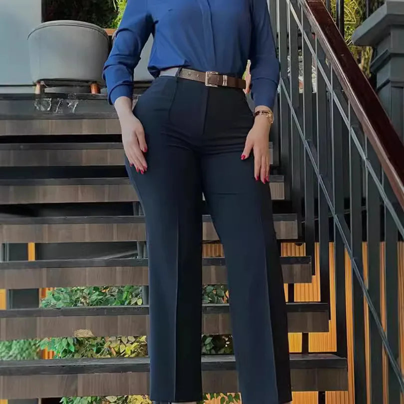 Pants Straight High Waist Solid Long Pant Trousers