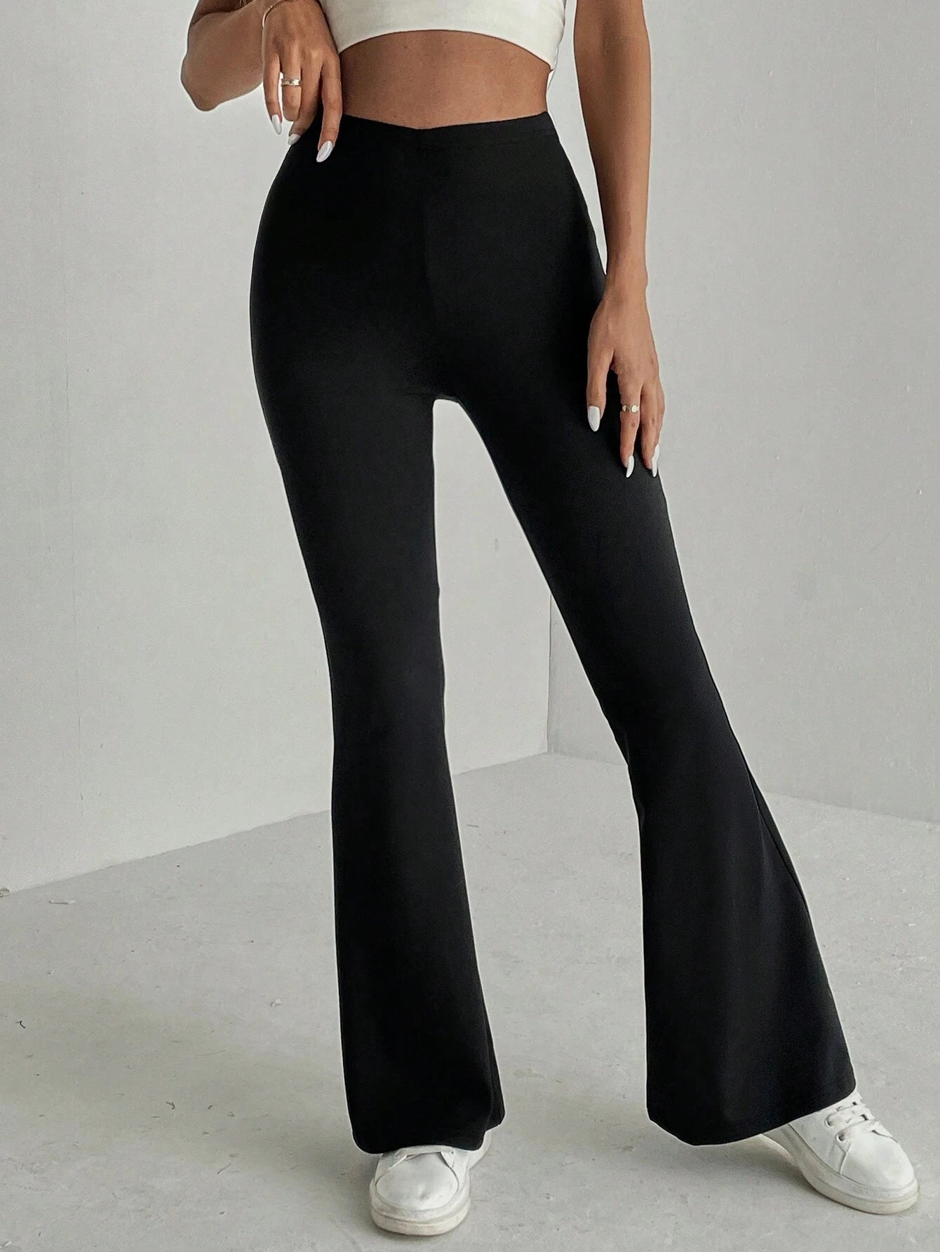 Women's Plain High Waist Flare Leg Pants, Casual Comfy Bell Bottom Trousers for Daily wear, Ladies Tight Flared Pants