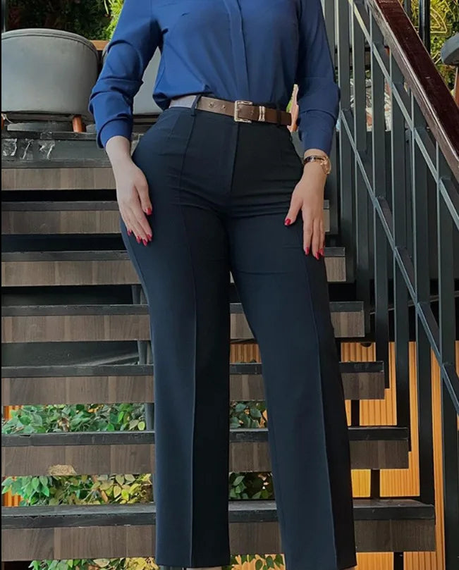 Pants Straight High Waist Solid Long Pant Trousers