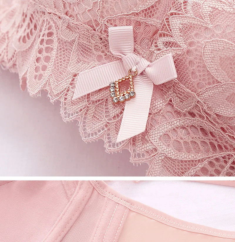 Sexy Push Up Bra Woman See Through Backless Bra Bralette Top Floral Bralette Lace Thin Large Size No Steel Ring Underwear