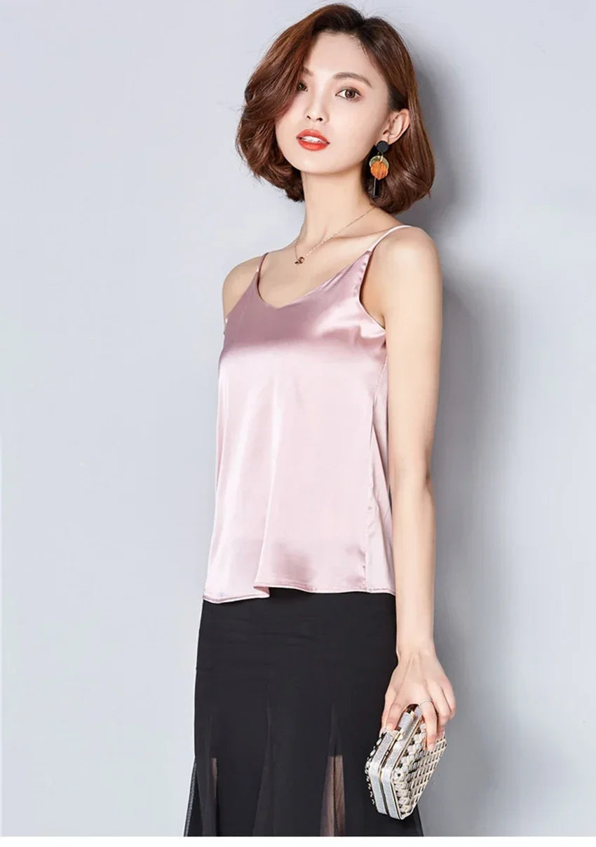 White Basic Women Silk-Like Satin Tops Vest Summer Sexy Camis Tank For Ladies Strappy Camisole Top Shirts Grunge Femme Clothes