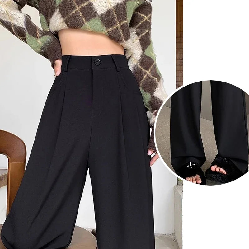 Suit Pants Lady Breathable Baggy High Waist