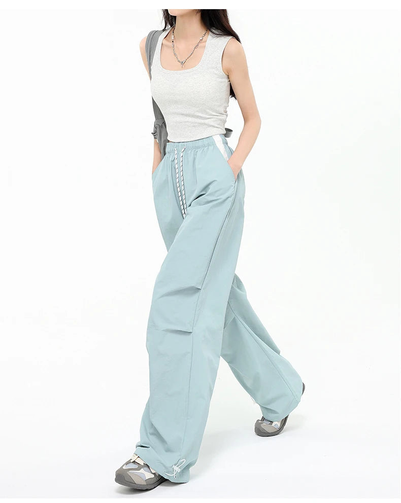 Straight Summer Pants Women Casual Yellow Thin Sweatpants Deawstring Elastic Waist Loose Trousers Joggers Cargo Pants For Ladies