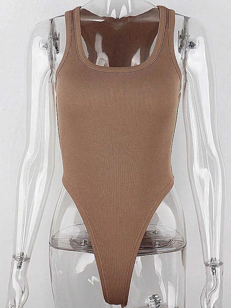Bodysuit Sleeveless Ribbed Thong Bodysuits with Built in Bra