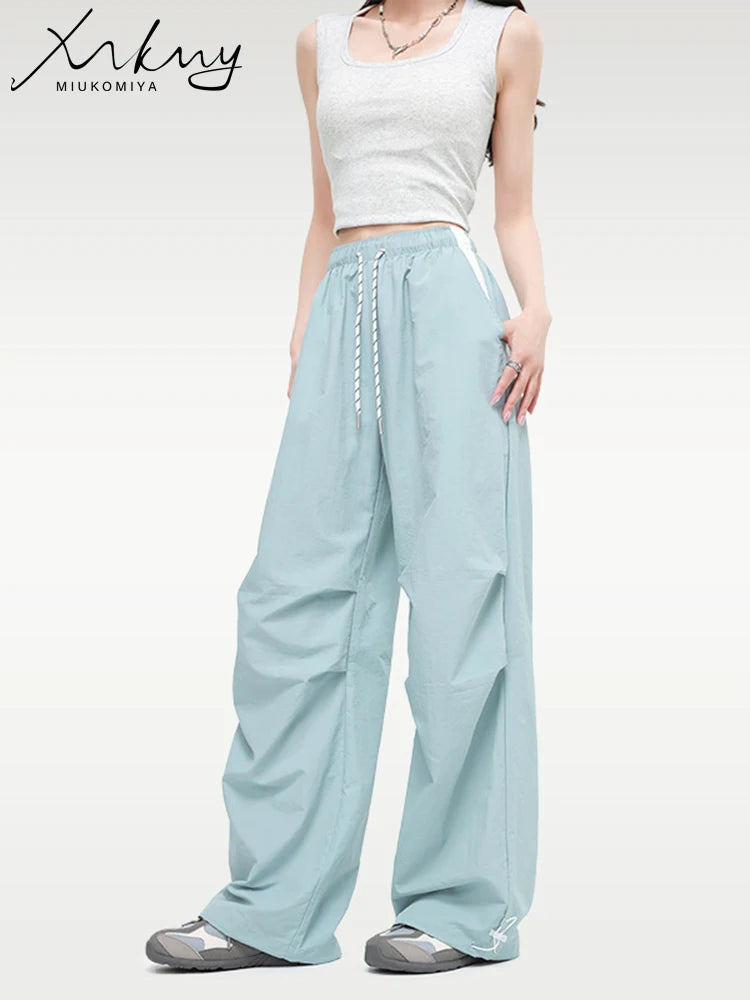 Straight Summer Pants Women Casual Yellow Thin Sweatpants Deawstring Elastic Waist Loose Trousers Joggers Cargo Pants For Ladies