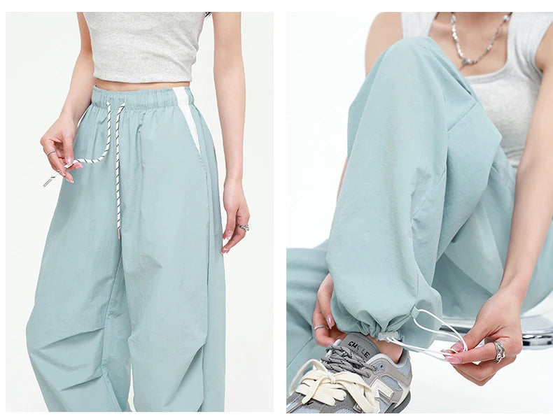 Straight Summer Pants Women Casual Yellow Thin Sweatpants Deawstring Elastic Waist Loose Trousers Joggers Cargo Pants For Ladies